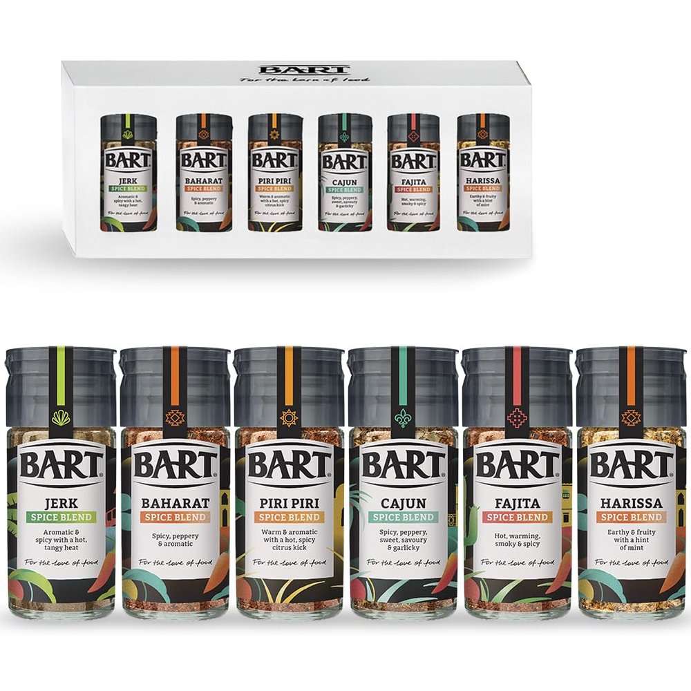 BART Spice Blend Gift Box - Cajun, Piri Piri, Fajita, Jerk, Baharat and Harissa Spice Blends - Gift for Home Chef, Father's Day Gift