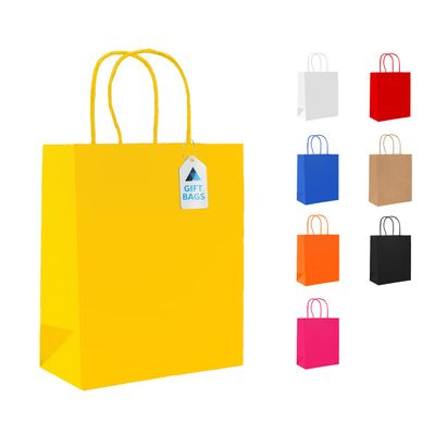 Nationwide Paper 200 Small Yellow Paper Bags, Party Bags, Gift bag DIY and Sweet bags with Strong Twisted Handles (18x9x22cm)
