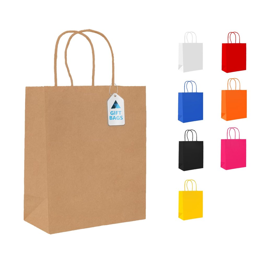 Nationwide Paper Case of 500 Small Brown Paper Bags, Party Bags with Twist Handles, Gift bag DIY and Sweet bags (18x9x22cm)
