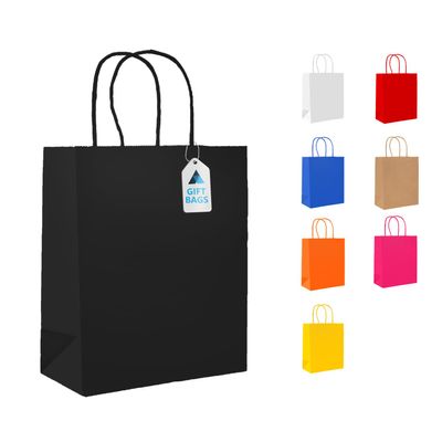 Nationwide Paper 200 Small Black Paper Bags, Party Bags, Gift bag DIY and Sweet bags with Strong Twisted Handles (18x9x22cm)