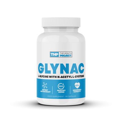 The Health Project GlyNac 90 Capsules - 1000mg of GlyNac per Serving - 500mg L-Glycine - 500mg N-Acetyl L-cysteine (NAC) - Healthy Aging - Potent Antioxidant - Vegan Friendly - 90 Servings