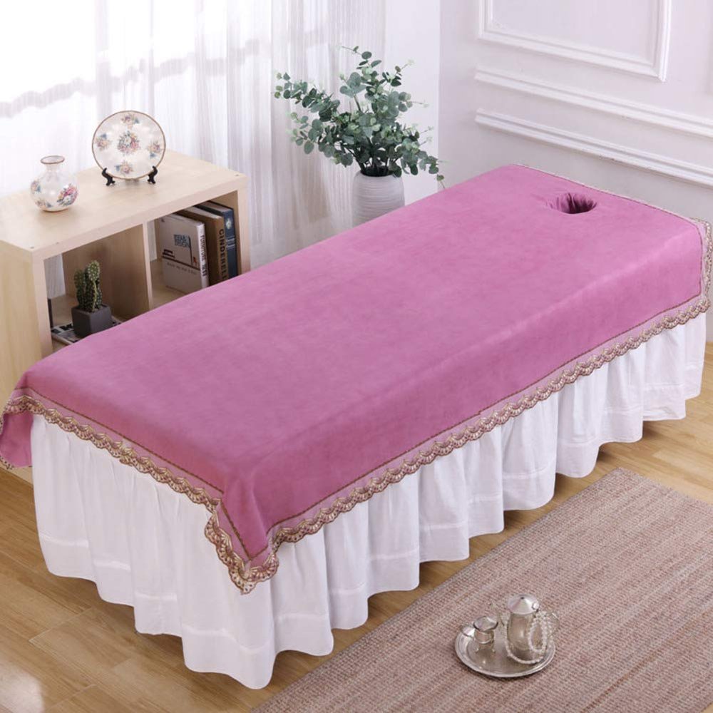 Soft Beauty Bed Cover with Face Hole Lightweight Table Cover Sheet with Lace Solid Color for Beauty Salon and Spa 200x90cm