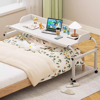 Height Adjustable Overbed Table with Wheels Medical Desk for Bedridden Patients Laptop Desk with Food Tray White
