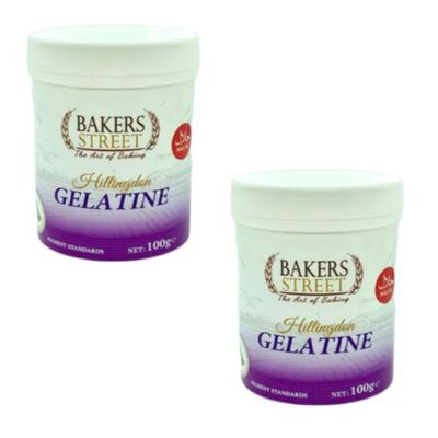 Beef Gelatine 2X100g - Bovine 250 Bloom Halal Powder Unflavoured Stabiliser Non-GMO Gelling Aerating Agent By Bakers Street (NP)
