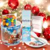 Divas World Christmas Ceramic Mug Gift Set with Spoon, Plate/Saucer, Hot Chocolate, Marshmallows & Candy Festive Holiday Treat Box (HK-2178B Blue Mug with Festive Treats) view 2