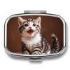 Pill Box with Mirror 2 Compartment Portable Cute Happy Kitten Pill Organizer for Pocket Or Purse Travel Medicine Pill Case Weekly Medicine Pill Container Holder for Daily Meds view 1