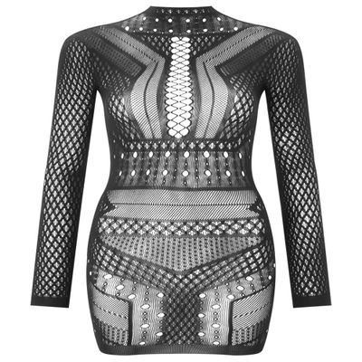 Ann Summers Janelle Bodycon Dress Long Sleeve Womens Mini Dress with Criss-Cross Panelling, Lace & Mesh Detail Daring Bedroom Outfit or Party Wear for Women - Black