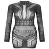 Ann Summers Janelle Bodycon Dress Long Sleeve Womens Mini Dress with Criss-Cross Panelling, Lace & Mesh Detail Daring Bedroom Outfit or Party Wear for Women - Black view 1