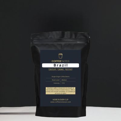 Coffee Notes Brazil Coffee Beans Arabica, For Filter & Espresso. Intensity 7/10, Medium Roast, Fresh Roasted. Notes of Chocolate, Caramel & Hazelnut (1000g, Ground For Filter/Cafeteria)
