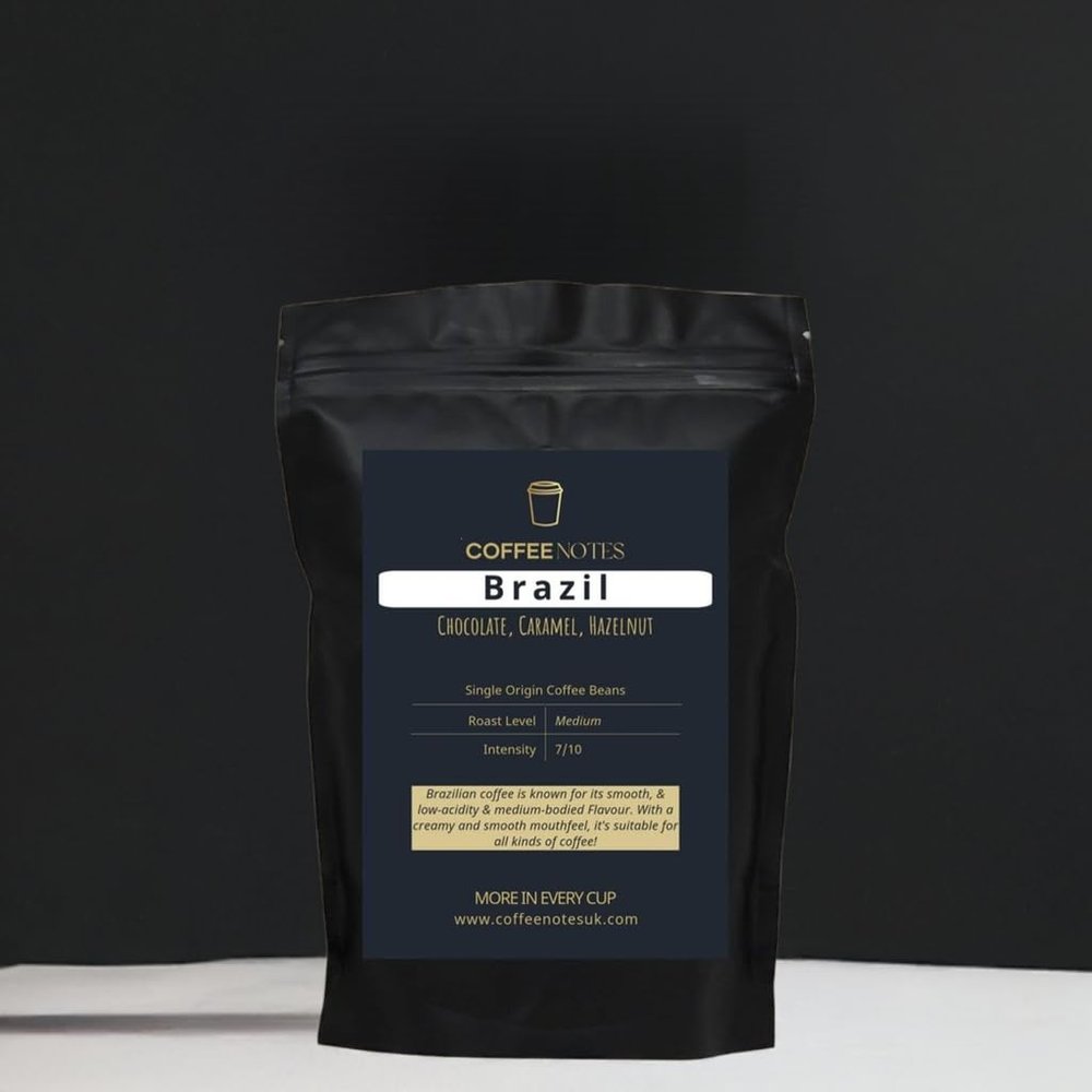 Coffee Notes Brazil Coffee Beans Arabica, For Filter & Espresso. Intensity 7/10, Medium Roast, Fresh Roasted. Notes of Chocolate, Caramel & Hazelnut (1000g, Ground For Filter/Cafeteria)