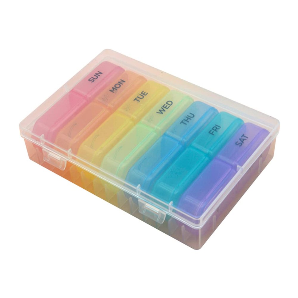 HOMOCONO Large Double 7-Compartment Weekly Medicine Box, Airtight Sealed Pill Organizer for Travel and Outdoor Use, Portable Storage Container for Vitamins and Supplements