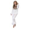 Women's Satin Pyjamas Set Christmas Party Pyjamas Long Elegant Nightwear Two Piece Sexy V-Neck Button Down Feather Plain Pyjama Set Sleep Shirt Winter Loungewear Casual Sleepwear, White, M view 1