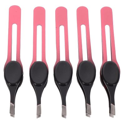 Baluue 5pcs Stainless Steel Eyebrow Tweezers with Comfortable Handles, Skin Friendly and Convenient for Daily Use, for Outdoor and Holiday Grooming Random Color