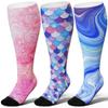 Compression Socks Wide Calf for Women & Men Extra Large Size Circulation 15-20 mmHg, 3 Pairs/Aurora/Stars/Fish Scales, XL view 1