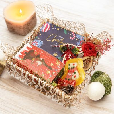Ghasitaram Gifts Jaiccha Christmas Gifts Christmas Brown Cane Basket with 200 GMS Plum Cake