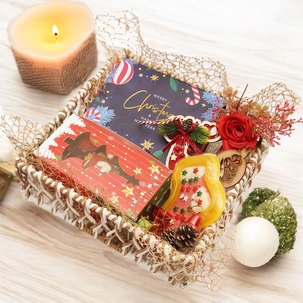 Ghasitaram Gifts Jaiccha Christmas Gifts Christmas Brown Cane Basket with 200 GMS Plum Cake