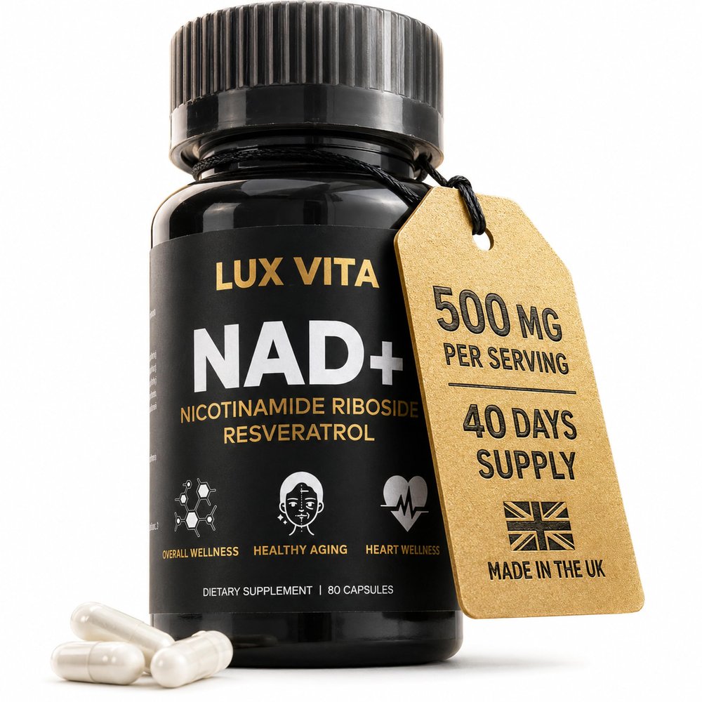 NAD+ Supplement 500mg Nicotinamide Riboside (NR) with Quercetin & Trans-Resveratrol | High Strength NR Complex, 80 Vegan Capsules, 40 Servings | Energy & Tiredness Support | LuxVita