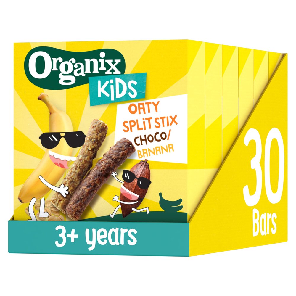 Organix Kids Oaty Split Stix Choco & Banana Snack Bars, High in Fibre, Multipack, 5 x 23 g Bars Per Box (6 Boxes Total)