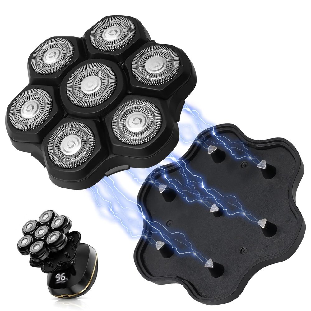 7D Magnetic Head Shaver Replacement Head Heads, 7D Blade Replacement Heads for Bald Men Replacement Easy Install Electric Razor Shaver Head for Wet&Dry Head Shaver and Face, Black