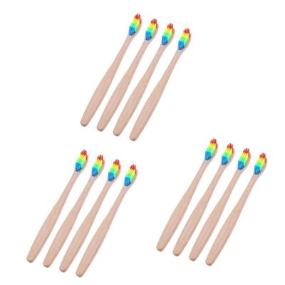 Baluue 12pcs Bamboo Toothbrushes Natural Handle for Adults Degradable Toothbrush Soft Bristles for Home Travel College Use Multipack Option