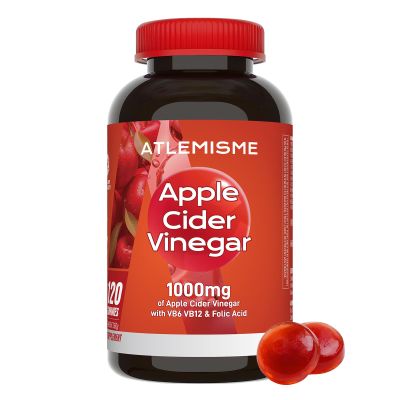 120 Apple Cider Vinegar Gummies (1000mg ACV), 2 Months Supply Vegan ACV Gummies with Natural Ingredients, Non-GMO, Gluten-Free, Gelatin-Free, Vitamin B12, B6, Folic Acid, Supports Energy Metabolism