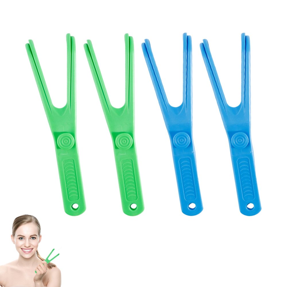 4 Pcs Dental Floss Holder Reusable Y-Shaped Dental Floss Picks Premium Dental Tools Durable Floss Harps for Effective Oral Teeth CleaningBlue & Green