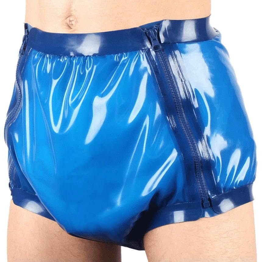 TUNAYI Transparent Blue High Waist Latex Diaper With Zippers Side Loosely Rubber Briefs Panites Underpants-pink w rose red-male XL