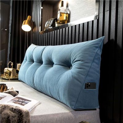 Bed Wedge Pillow Set for Headboard Triangle Pillow for Daybed Bolster Pillow with Removable Cover Blue (150x50x20cm)