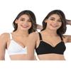 Rupa Softline Women's Cotton Wire Free Classic Full Coverage Bra (Pack of 2), White - Black, 34B view 1