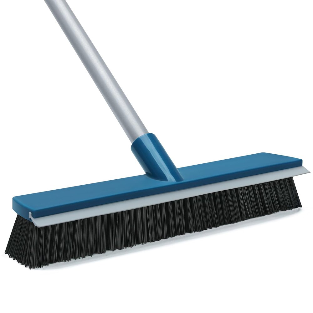 2-in-1 Multi-Surface Push Broom with Squeegee, Floor Scrub Brush