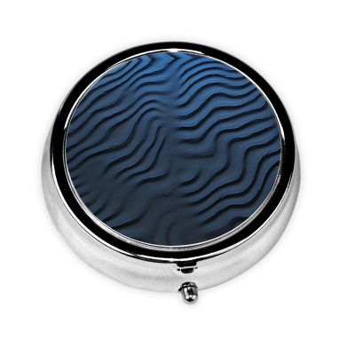 HMBGFW Blue wave pattern Pill Storage Box - Compact 3-space - portable circular metal pill box - perfect for travelwallet or pocket use