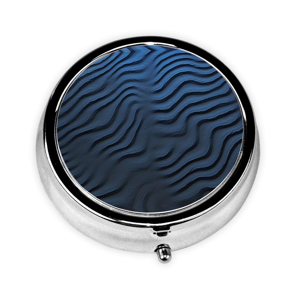 HMBGFW Blue wave pattern Pill Storage Box - Compact 3-space - portable circular metal pill box - perfect for travelwallet or pocket use