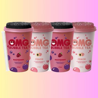OMG Bubble Tea | A Taste Sensation in Every Sip | (Variety Pack of 4-2 Cups each from Peach and Raspberry flavours)