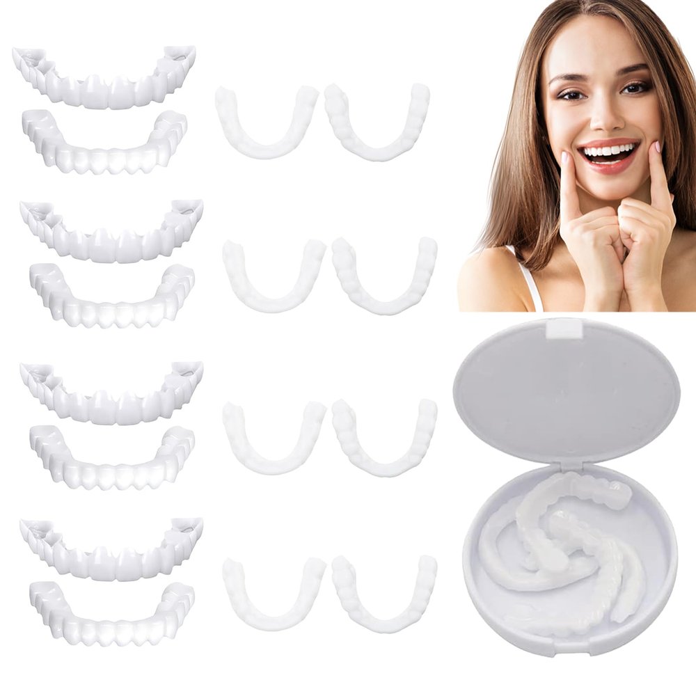 Belligern 4 Pairs Clip in Veneers Teeth, Press up and Down Veneers Teeth Comfort Teeth Veneers, False Teeth Set with Box Regain Your Confident Smile for Men and Women