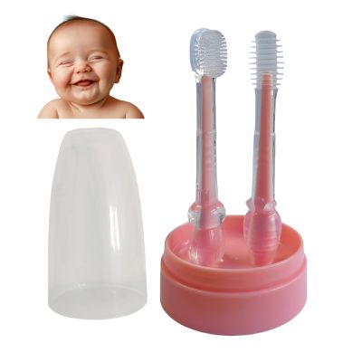 FOREVIVE Baby Tooth Brush, Infant Toothbrush 6 to 12 Months and0-6 Months,Silicone Toothbrush, Newborn Tongue and Mouth Cleaner Set, Good Idea for Baby First Toothbrush(Pink)