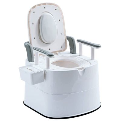 XSMYdpuk Bariatric Commode Chair 500 Lbs Extra Wide, Bedside Commode with Padded Seat and Back Stand Alone Bed Side Commode and Over The Toilet Commode(White Gray)