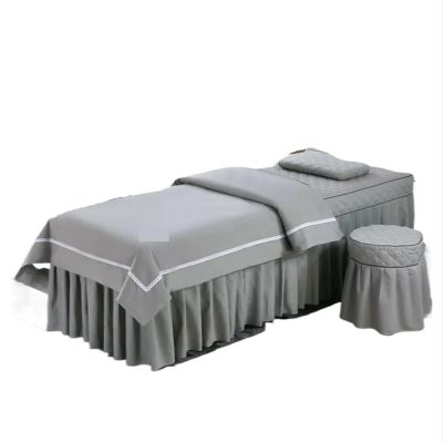 Beauty Bed Cover 4pcs Beauty Salon Bedding Set Massage Bed Cover Set Duvet Cover Bedskirt Stool Cover Pillowcase Beauty Bed Skirt Bedspread(01,Flat Bed Sheet_80X190CM)