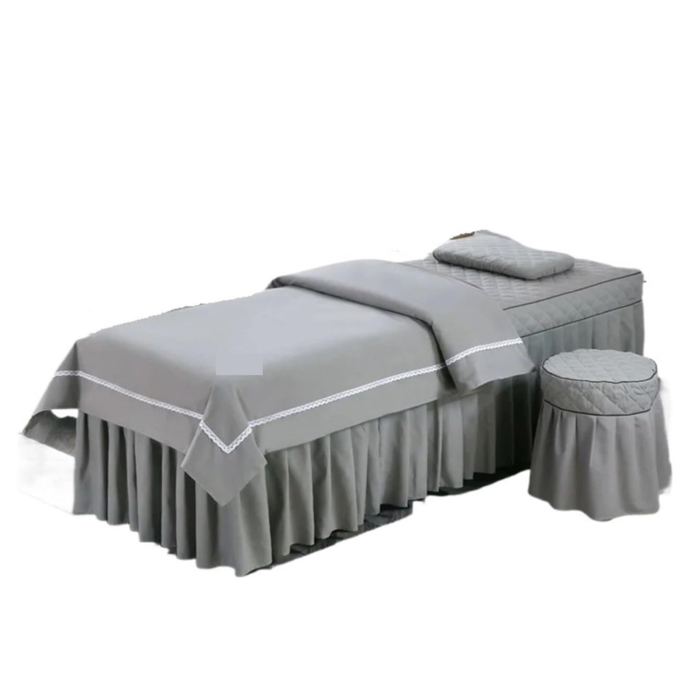 Beauty Bed Cover 4pcs Beauty Salon Bedding Set Massage Bed Cover Set Duvet Cover Bedskirt Stool Cover Pillowcase Beauty Bed Skirt Bedspread(01,Flat Bed Sheet_80X190CM)