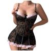 Duohropke Nightdress for Women Sex Lace Babydoll Mesh Sleepwear Romantic Lingerie Lace Bodysuit with Garter Belt V-Neck Bow Babydoll Corset, black, S view 1