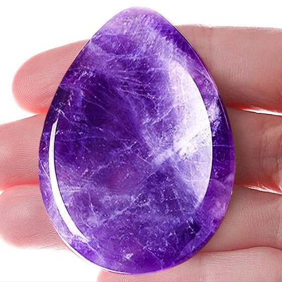 1.7" Worry Stone Natural Amethyst Healing Crystals Thumb Worry Stones for Anxiety Reiki Crystal Gemstone Polished Pocket Energy Quartz Stone