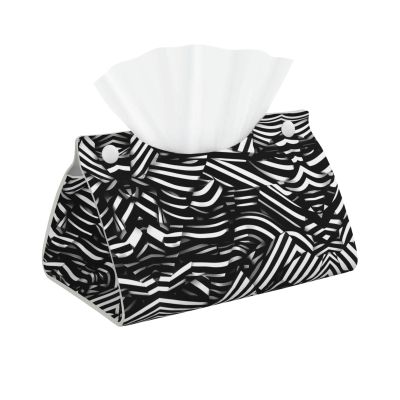 Black and White Lines Long Tissue Box Cover, Leather Tabletop Decorative Tissue Bag, Suitable for Bedside Table, Workbench Home