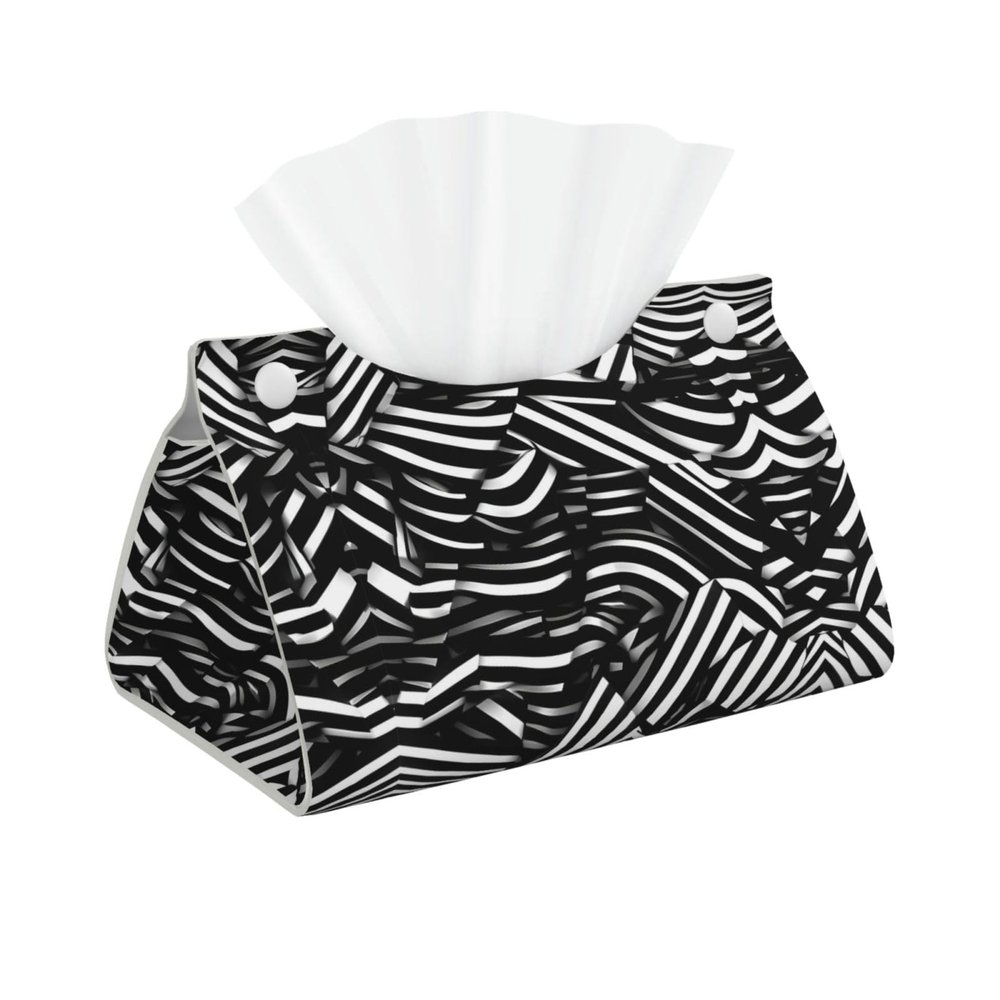 Black and White Lines Long Tissue Box Cover, Leather Tabletop Decorative Tissue Bag, Suitable for Bedside Table, Workbench Home