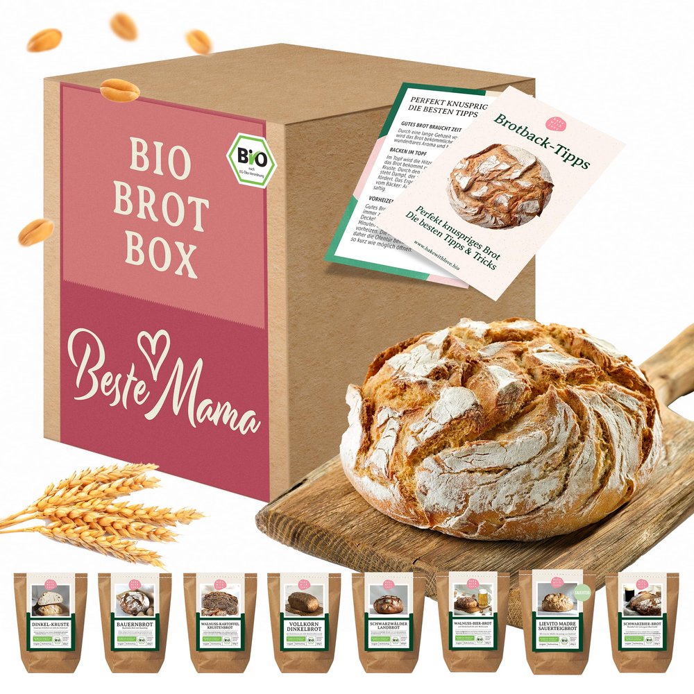 Bake with Love Organic Bread Tasting Box Best Mum in the World Mum Gift Christmas Best Mum Gift Basket Filled with 8 Bread Baking Mixes Mum Birthday Gift Christmas Gifts for Parents