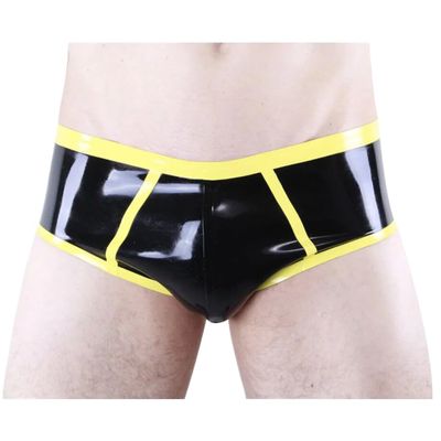 TUNAYI Black And Yellow Latex Boy Shorts With Trims Rubber Briefs Underpants-trans brown w yellow-Male S