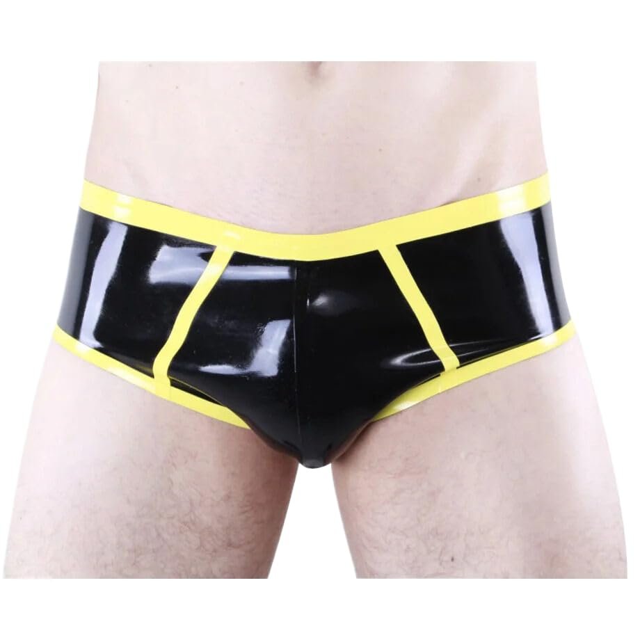 TUNAYI Black And Yellow Latex Boy Shorts With Trims Rubber Briefs Underpants-trans brown w yellow-Male S