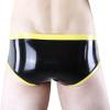 TUNAYI Black And Yellow Latex Boy Shorts With Trims Rubber Briefs Underpants-trans brown w yellow-Male S view 3