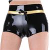 TUNAYI Black And Golden Trims Latex Boxer Short Briefs With Lacing Front Rubber Underwear-transparent w golden-Male XL view 1
