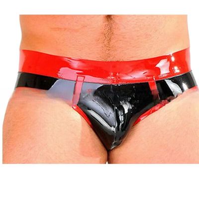 TUNAYI Black And Red Latex Briefs With Pouch Trims Rubber Shorts Underpants-orange-XL