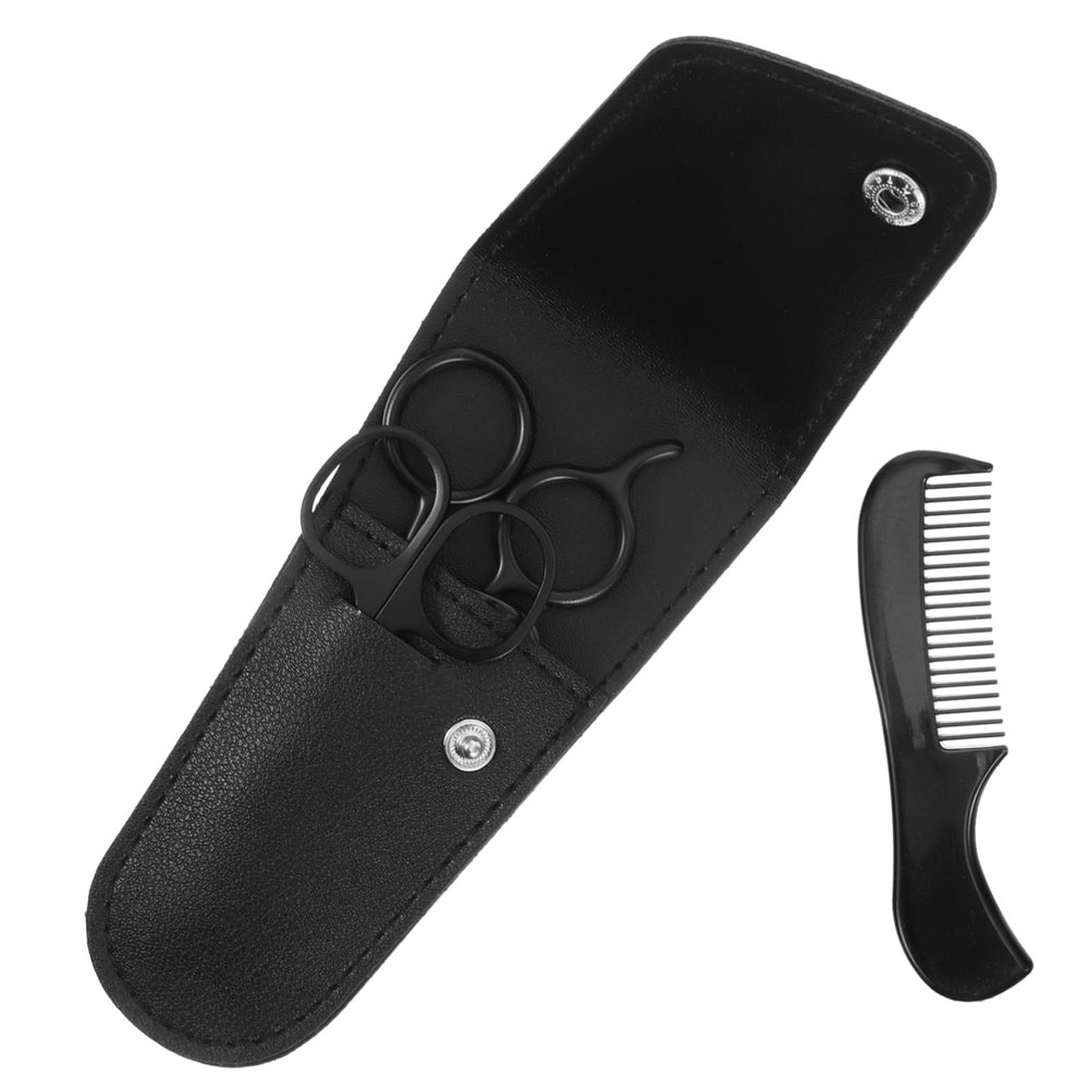 Ipetboom 4 Pcs Stainless Steel Mustache Scissors Beard Trimming Shears with Small Comb and Storage Pouch for Men Professional Clean Cut Anti-Rust Grooming Kit Suitable for Barber Shops