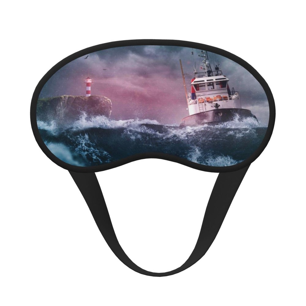 Mosytuky Boat Lighthouse Storm Waves Print Sleep Mask for Back and Side Sleeper for Sleeping,Zero Eye Pressure Night Blindfold Ultralight Travel Nap Eye Cover